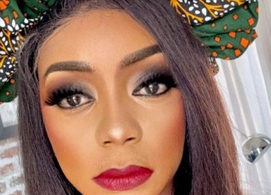 Woman with striking makeup at La Beaute by Carine, Randburg, Gauteng, ZA, showcasing beauty and elegance.