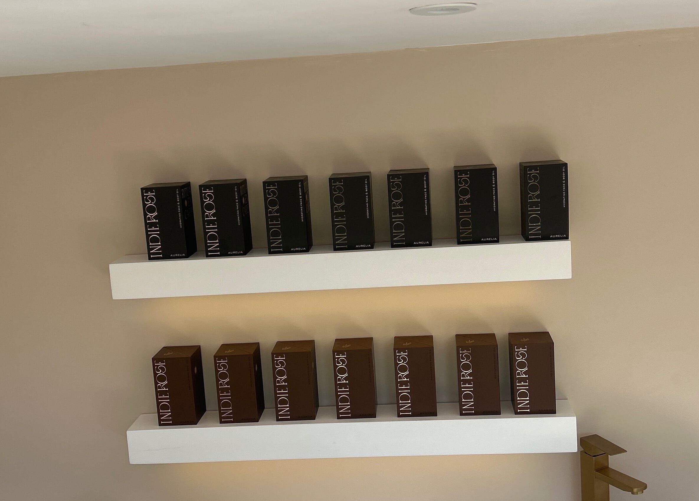 Indie Rose products on sleek shelves at The Beauty Atelier Stalbans, St Albans, England, GB.