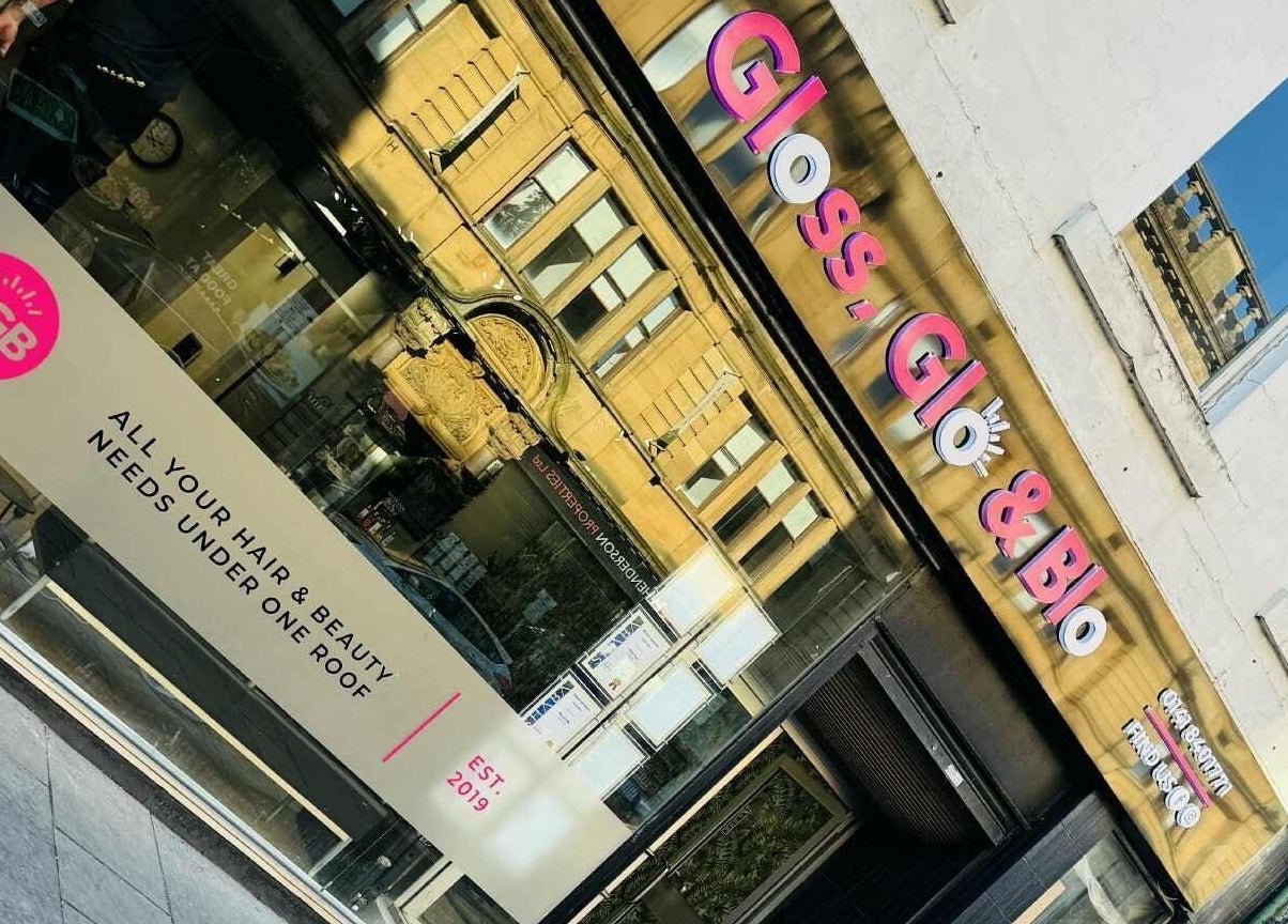 Gloss Glo & Blo salon front in Paisley, Scotland, GB showcasing beauty and wellness services.