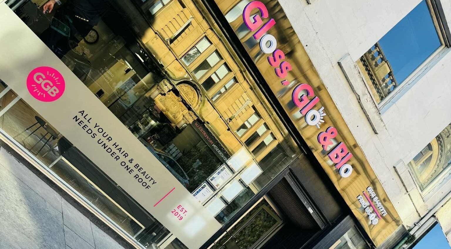 Gloss Glo & Blo salon front in Paisley, Scotland, GB showcasing beauty and wellness services.