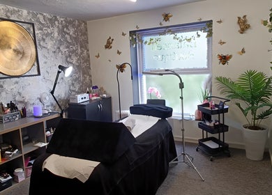 Cozy treatment room at Balanced Boutique, Newtownards, Northern Ireland featuring elegant decor and cozy setup.