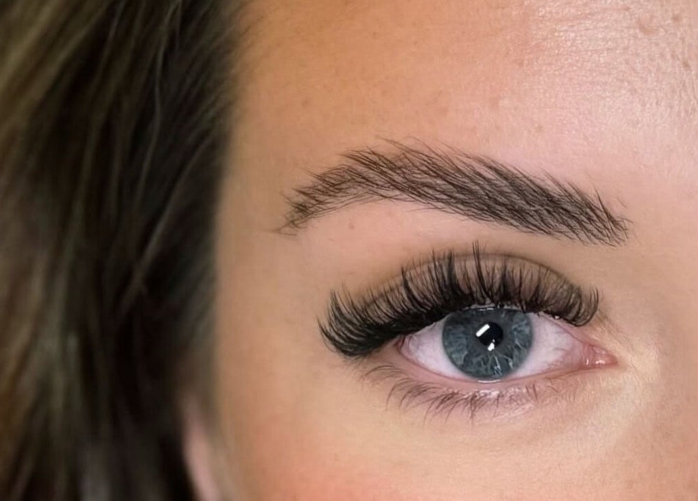 Close-up of expertly applied eyelash extensions at Kiah Lopez Beauty, Gibraltar, GI for a voluminous look.