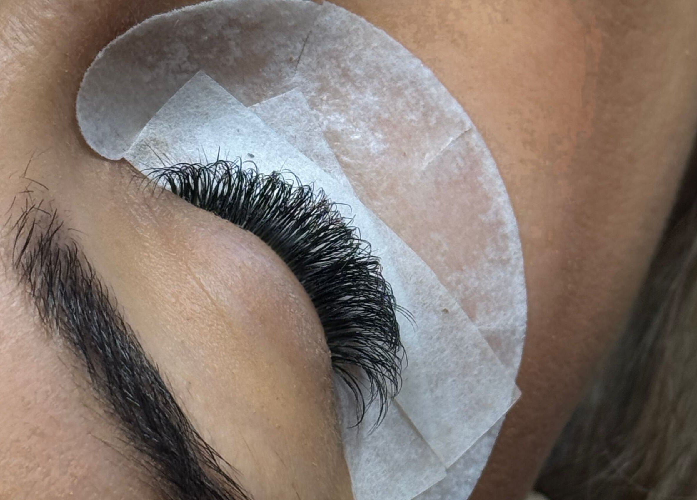 Close-up of eyelash extensions at Kiah Lopez Beauty, Gibraltar, GI, showcasing detailed lash application.