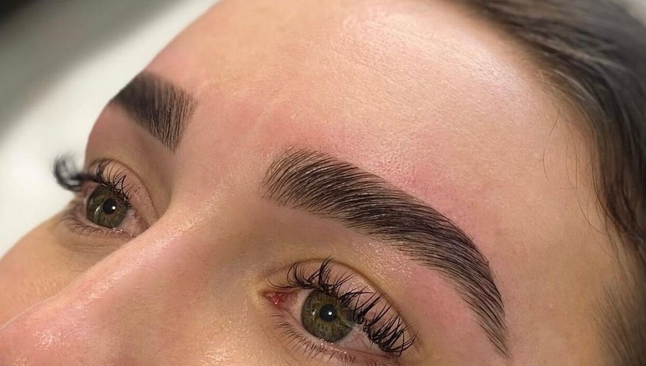 Close-up of expertly shaped eyebrows at Better Brows, Jacks Point, Otago Region, NZ.