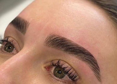 Close-up of expertly shaped eyebrows at Better Brows, Jacks Point, Otago Region, NZ.
