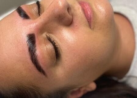 Close-up of expertly groomed eyebrows at Better Brows, Jacks Point, Otago Region, NZ.