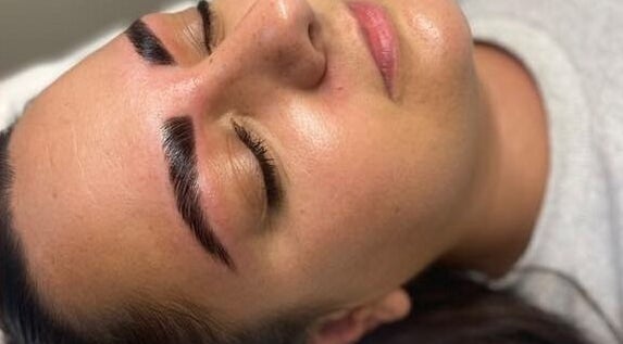 Close-up of expertly groomed eyebrows at Better Brows, Jacks Point, Otago Region, NZ.