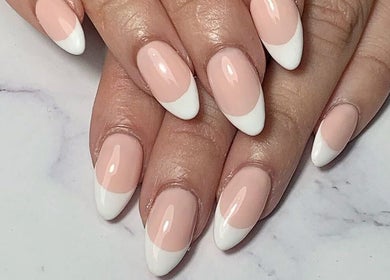 Stylish French manicure at The Rustic Feather in Morrinsville, Waikato Region, NZ.