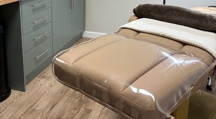 Massage table setup at Miceli Beauty Studio in Waterlooville, England, GB, showcasing a calm and inviting space.