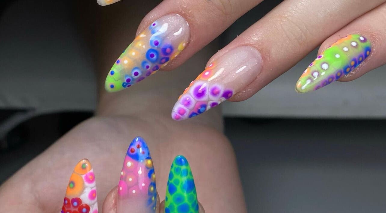 Colorful nail designs showcasing vibrant patterns at Elegancenail Studio, Arndell Park, New South Wales, AU.