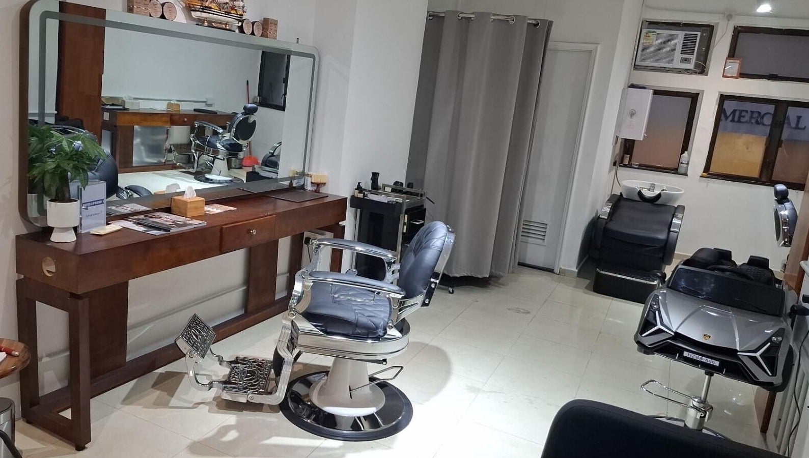 Elegant barber chair and styling station at Barberia e Sartoria Italiana, Hong Kong Island, Hong Kong Island, HK.