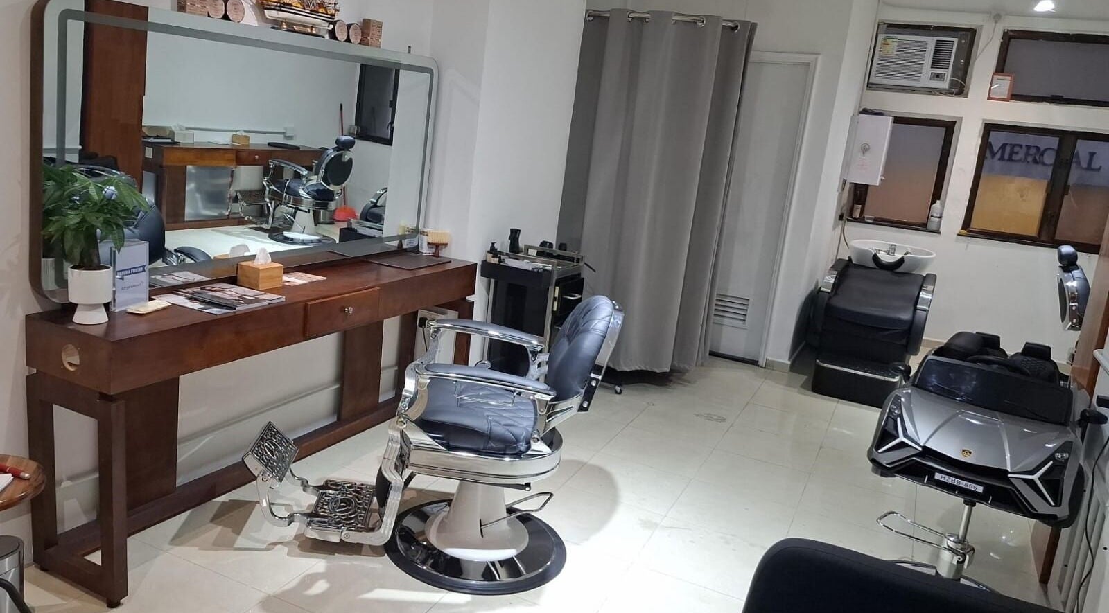 Elegant barber chair and styling station at Barberia e Sartoria Italiana, Hong Kong Island, Hong Kong Island, HK.