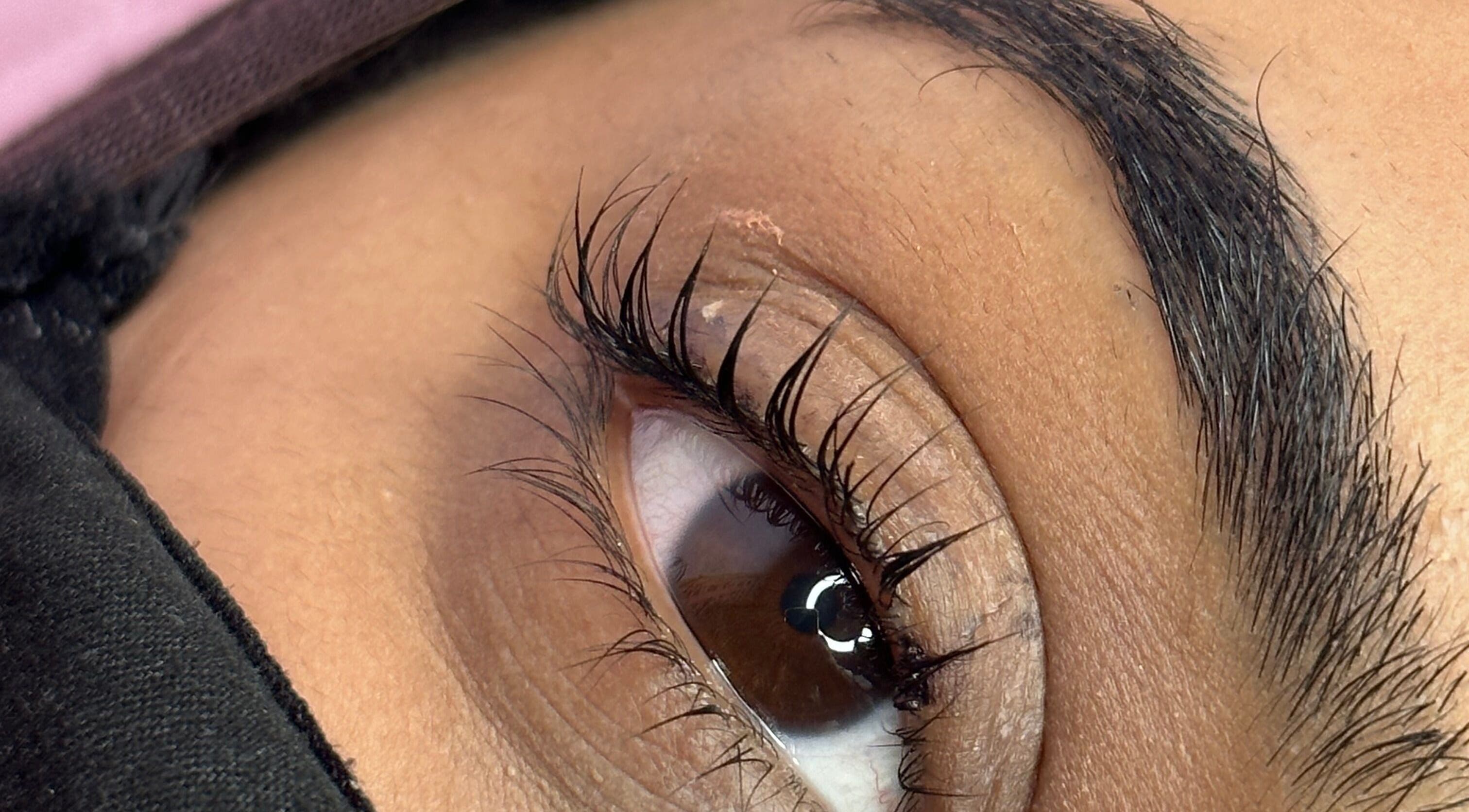 Close-up of enhanced eyelashes at Lash Bar by ST, Birmingham, England, GB.