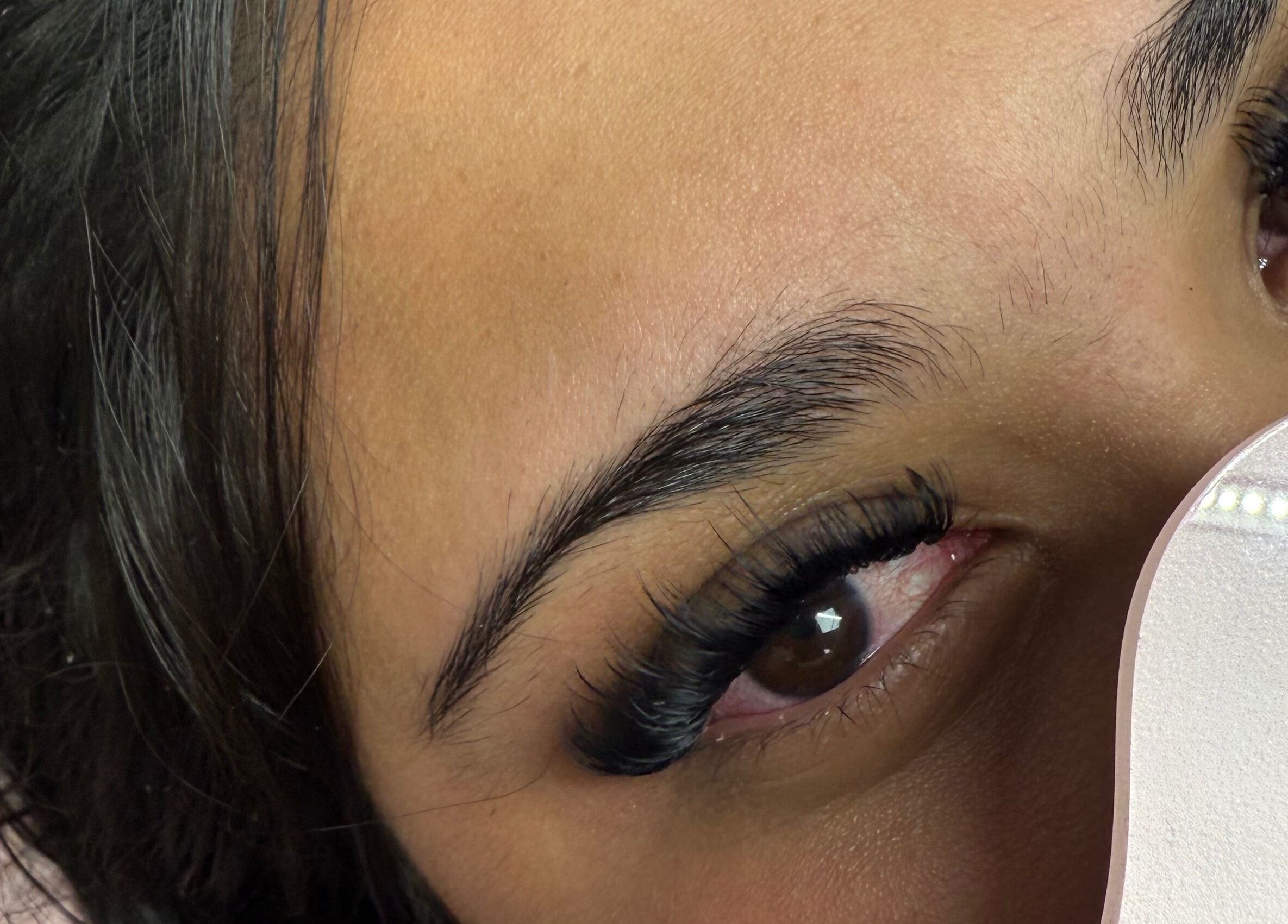 Close-up of elegantly applied eyelashes at Home, Hemel Hempstead, England, GB.