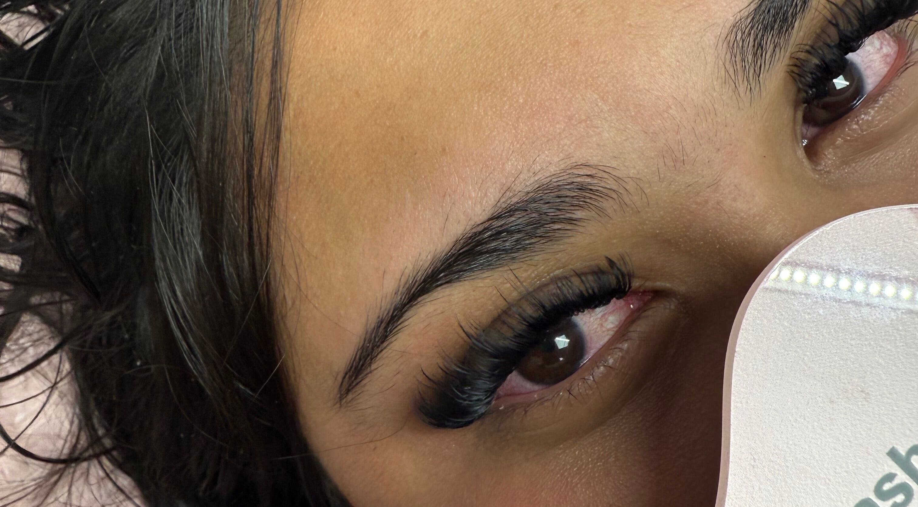 Close-up of elegantly applied eyelashes at Home, Hemel Hempstead, England, GB.