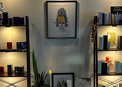 Elegant beauty product shelf at Glow Studio Skin & Beauty, Hamilton, Ontario, CA enhancing the venue's atmosphere.