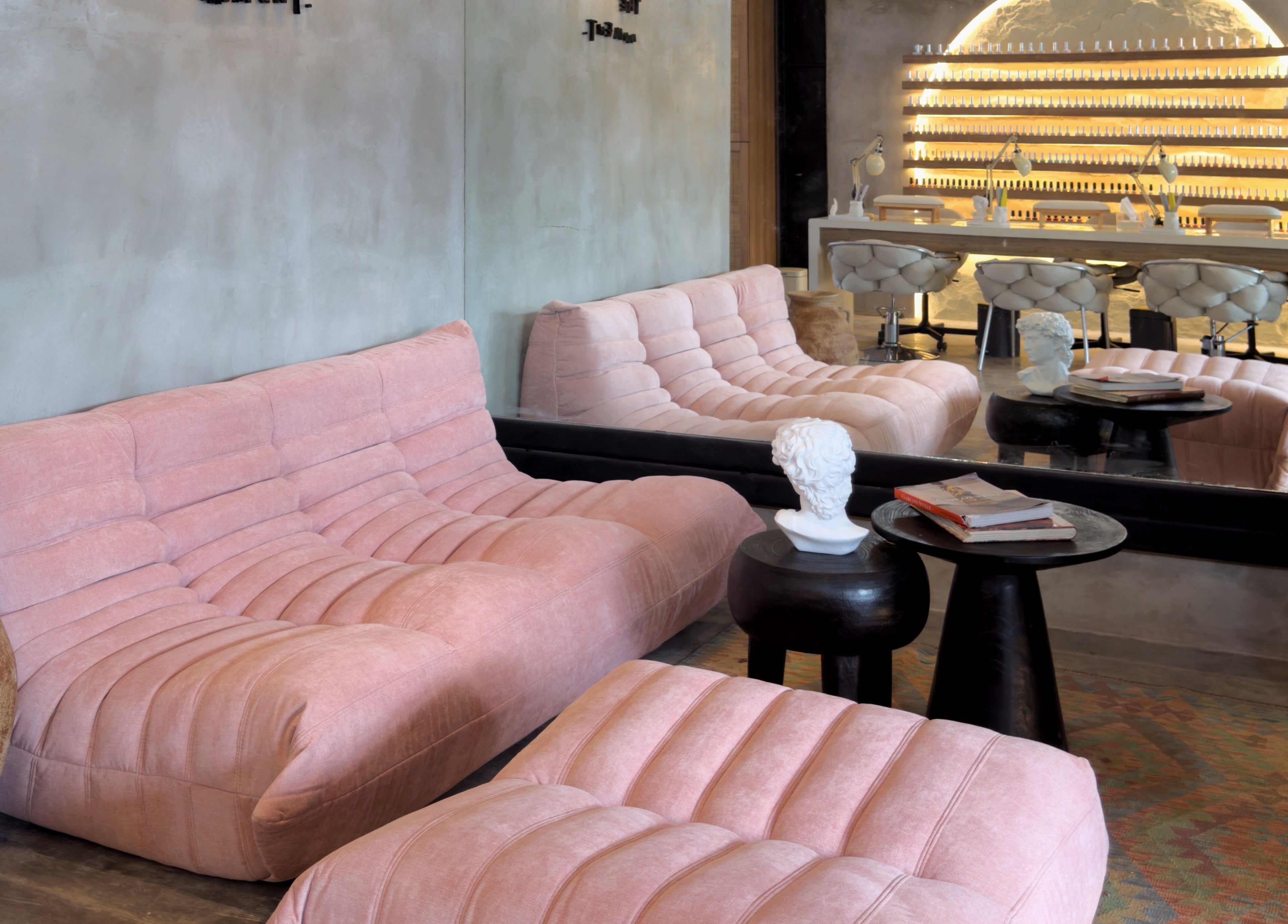Chic pink lounge at The Rustic Sun - Berawa, Bali, Bali, ID offers a cozy beauty retreat.