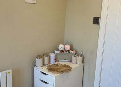Cozy corner decor at Charlotte Marie Nails And Beauty, Heysham, England, GB with plush toys and beauty essentials.