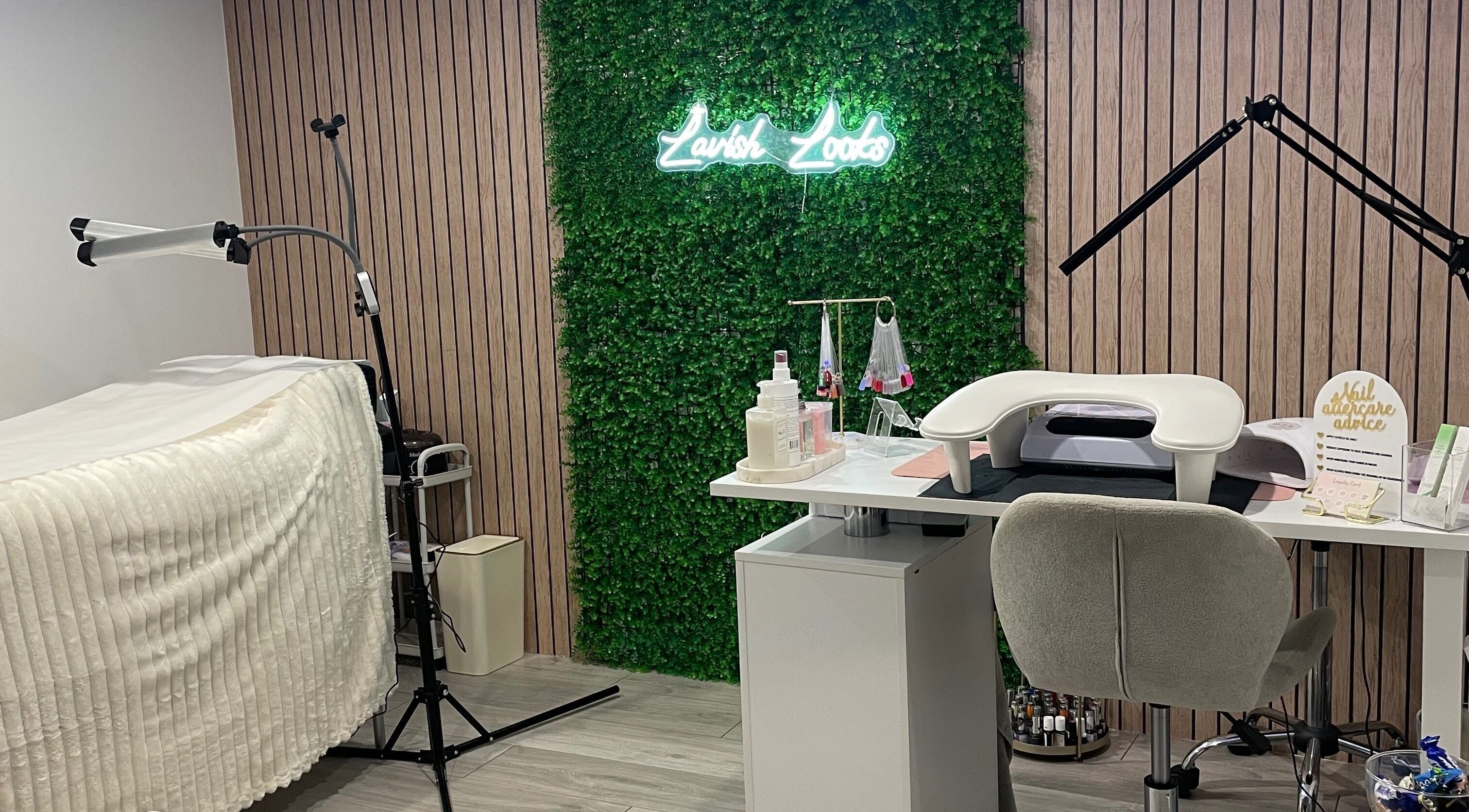 Modern beauty station at Lavish Looks By Chloe, Bourne, England, GB with elegant decor and salon equipment.