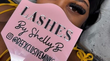 Close-up of a lash service at Beexclusiveminks, Bush road, Sxm, US with branding sign.