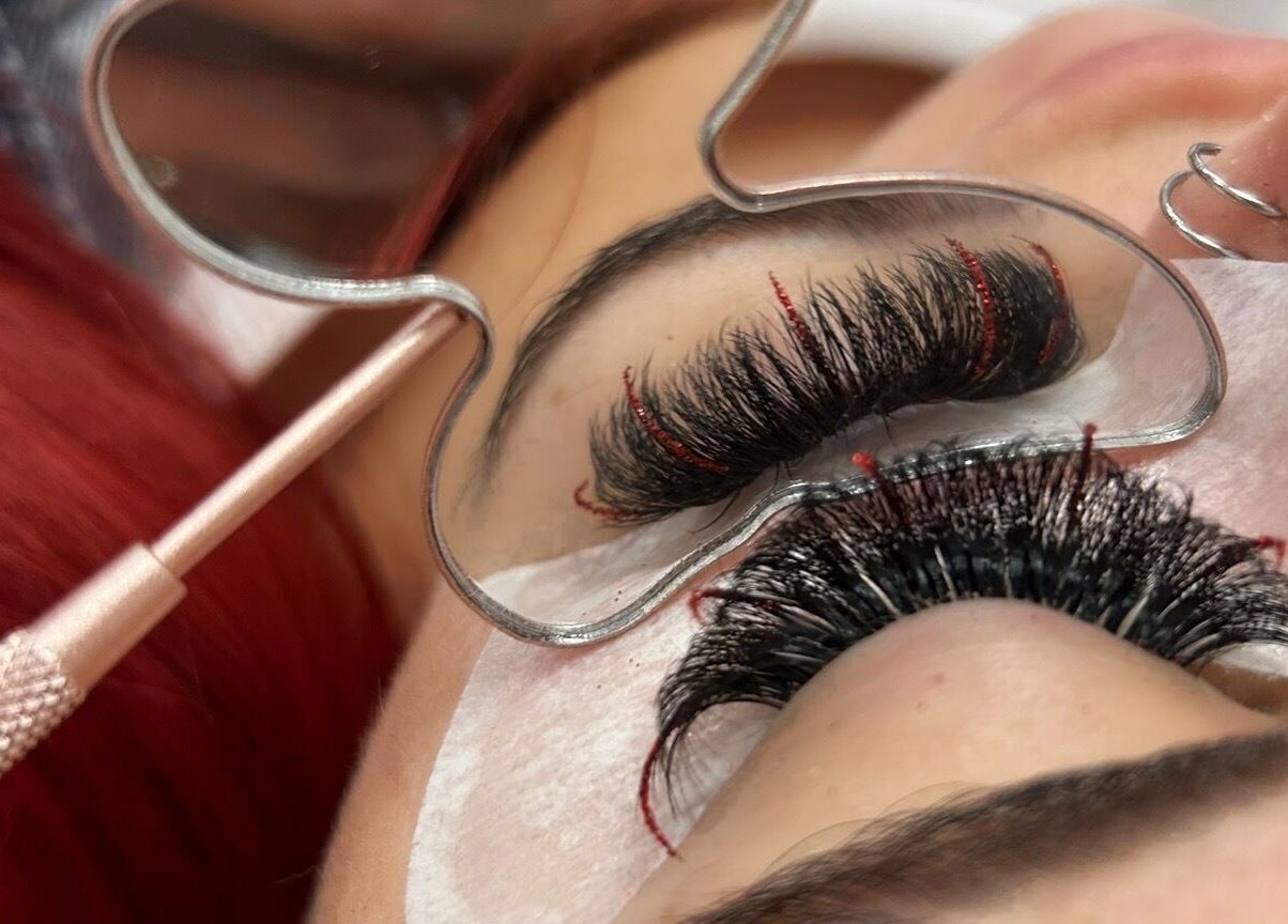 Intricate eyelash extensions applied at House of Belle, Rushden, England, GB.