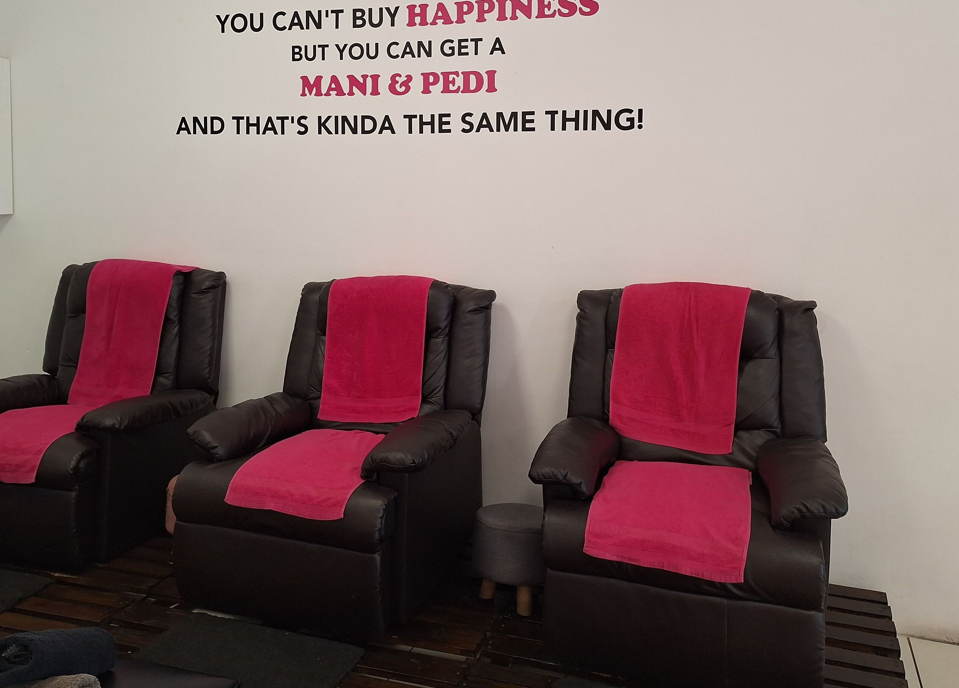 Comfortable mani-pedi spa chairs at Posh Pamper Specialists, Cape Town, Western Cape, ZA.