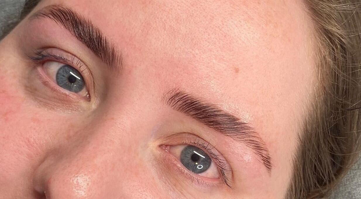 Close-up of expertly groomed brows at BROWBASE, Melbourne, Victoria, AU showcasing brow styling.