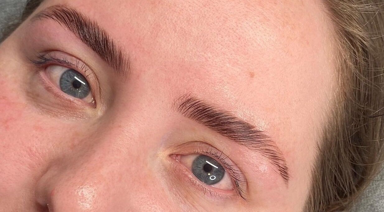 Close-up of expertly groomed brows at BROWBASE, Melbourne, Victoria, AU showcasing brow styling.