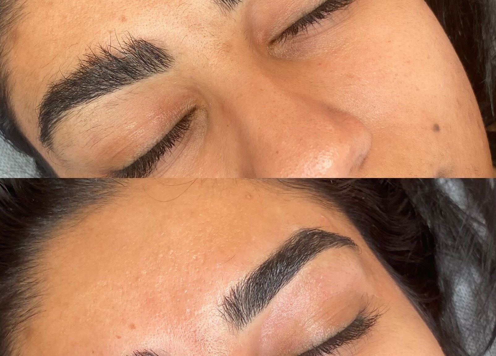 Before and after eyebrows treatment at BROWBASE, Melbourne, Victoria, AU showcasing enhanced, well-groomed brows.