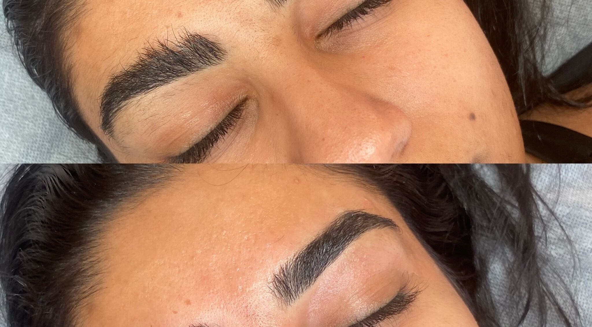 Before and after eyebrows treatment at BROWBASE, Melbourne, Victoria, AU showcasing enhanced, well-groomed brows.