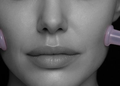 Facial massage at The Massage Manor Crystal Med Spa, Windsor, Ontario, CA using pink suction cups.