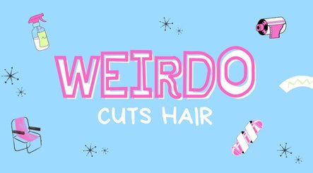 Playful illustration of Weirdo Cuts Hair branding, Singapore, Singapore, SG, on a light blue background.