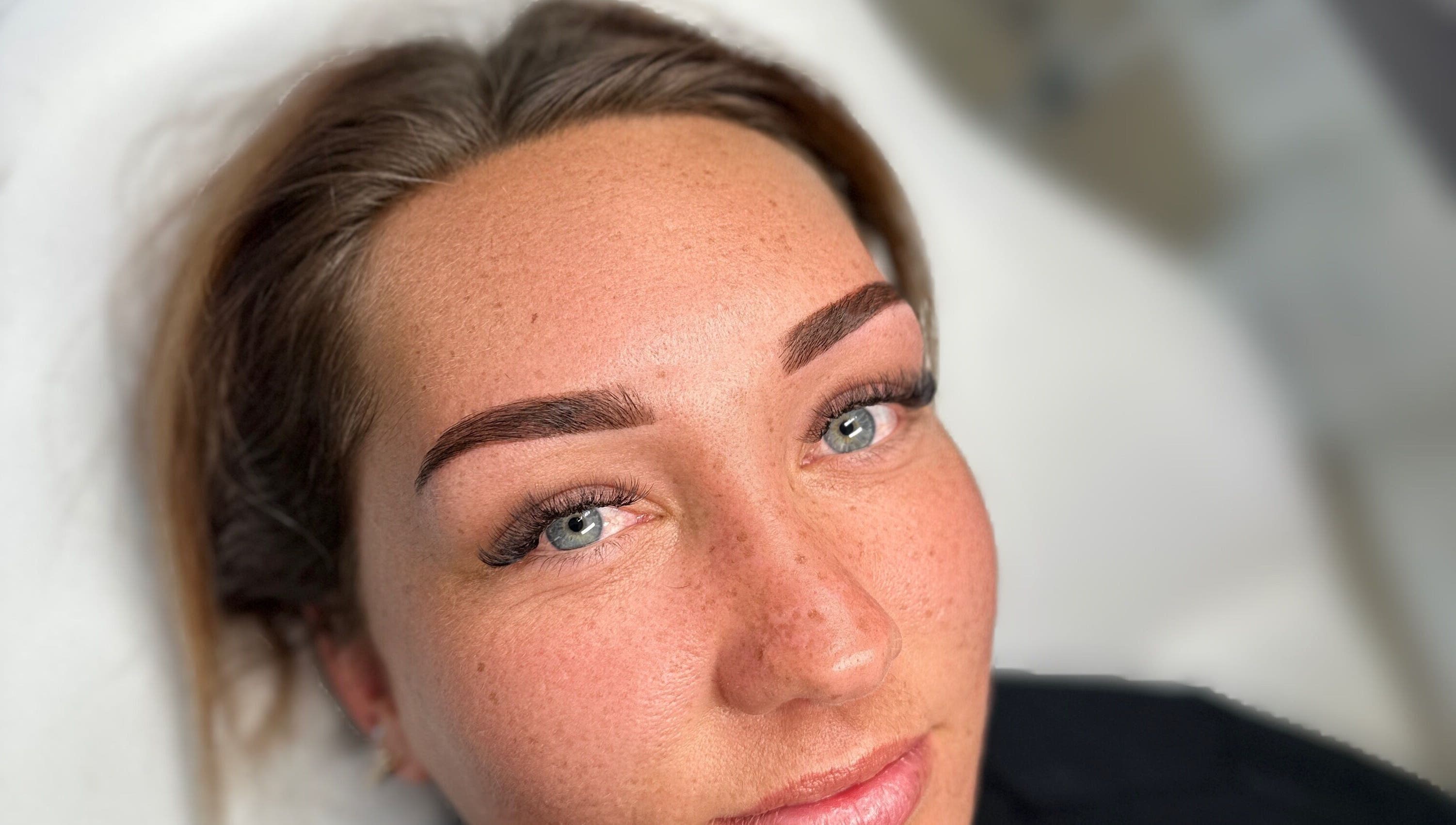 Close-up of perfectly shaped eyebrows at Valley of the Dollz, Kawerau, Bay Of Plenty, NZ.