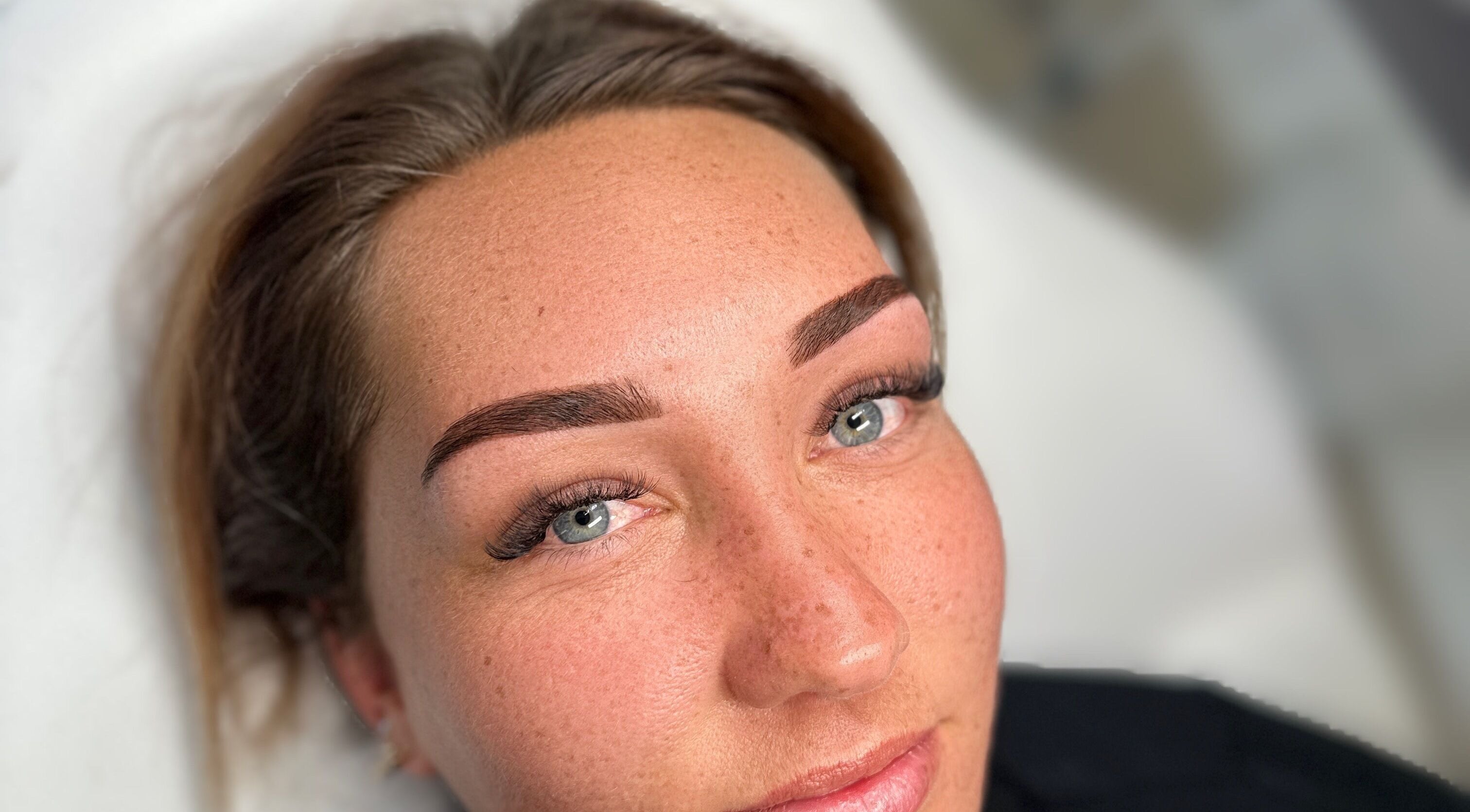 Close-up of perfectly shaped eyebrows at Valley of the Dollz, Kawerau, Bay Of Plenty, NZ.