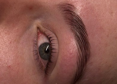 Close-up of a perfectly shaped eyebrow at The Inspired Beauty, Christchurch, Canterbury Region, NZ.