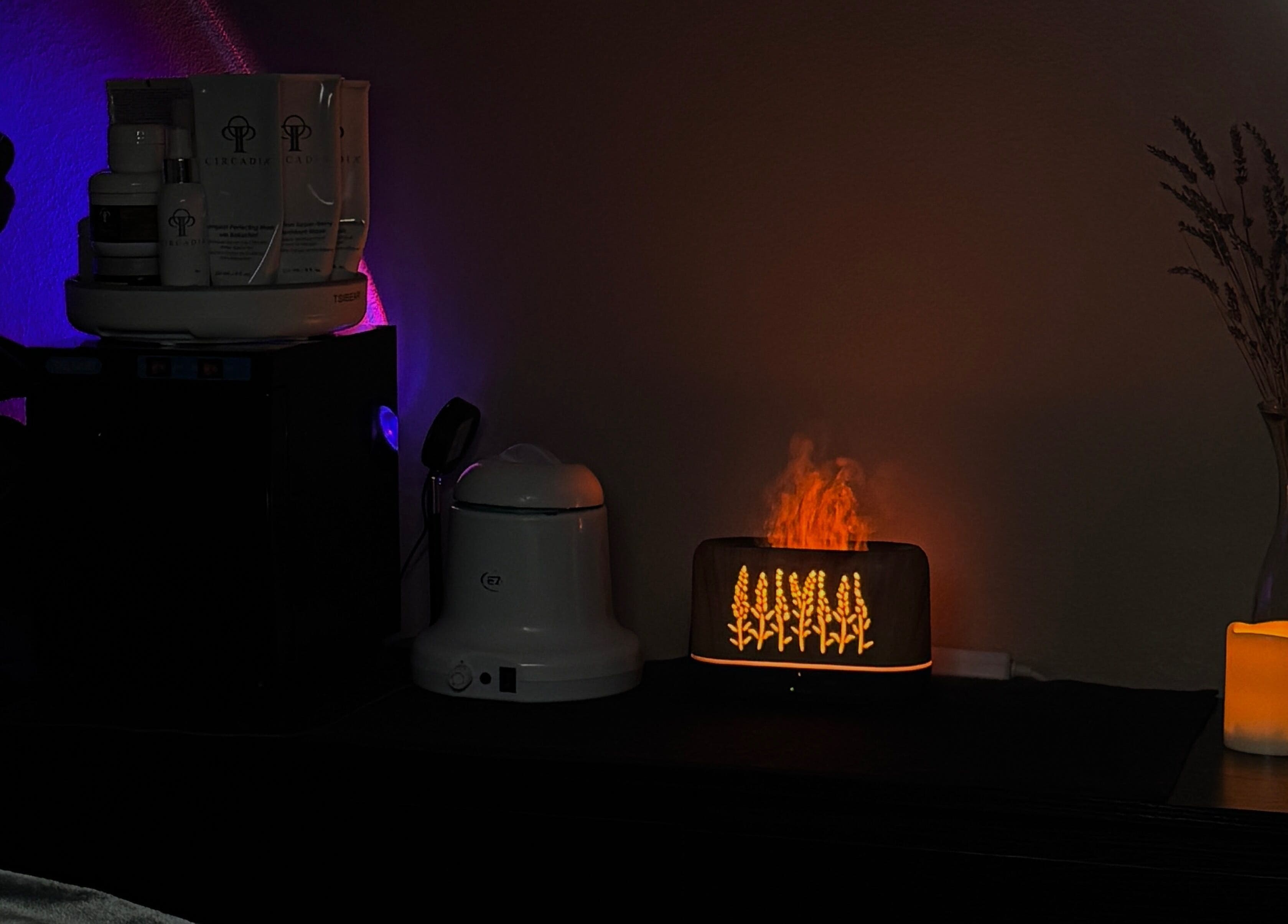 Ambient setting with candles and diffuser at The Inspired Beauty, Christchurch, Canterbury Region, NZ.