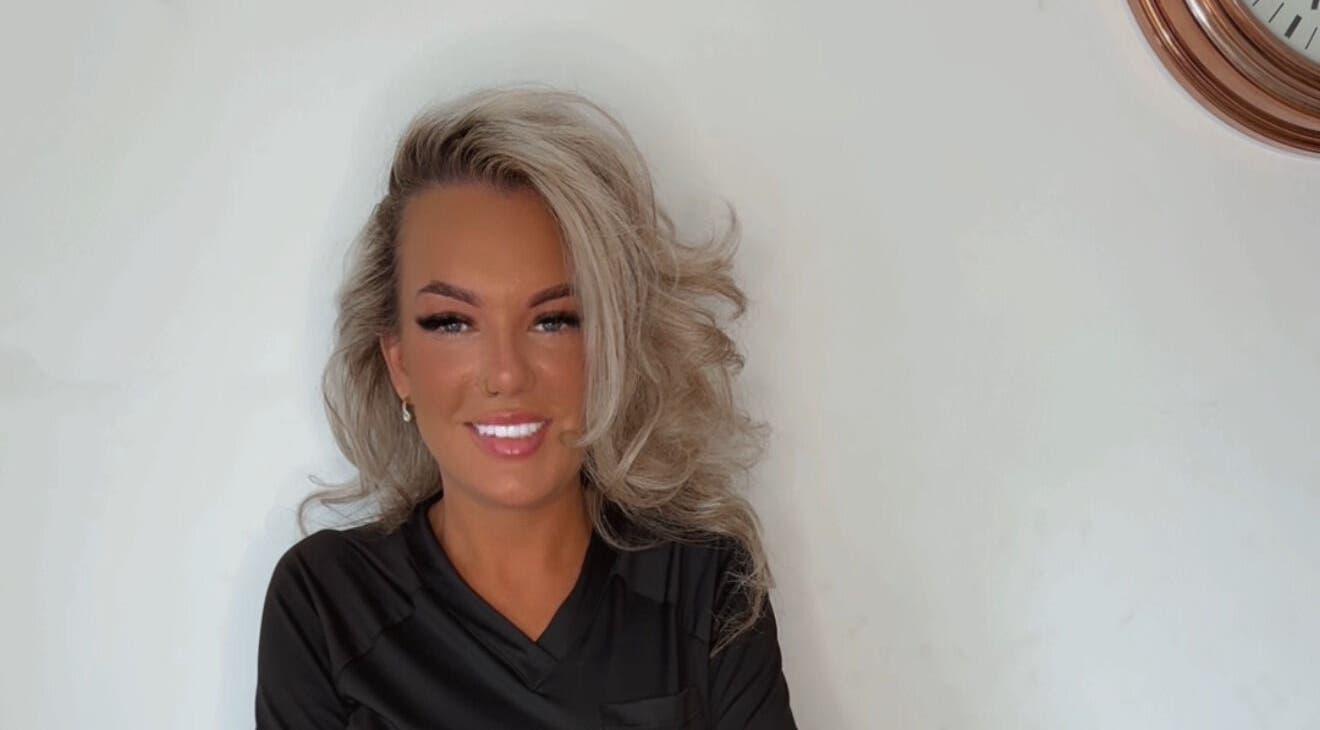 Smiling individual at Yasmin kitchen aesthetics at HD Beauty in Fareham, England, GB with styled blonde hair.