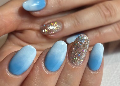 Glitter and blue ombre nails from Fabeauty - Private home-based beauty studio, Maroochydore, Queensland, AU.