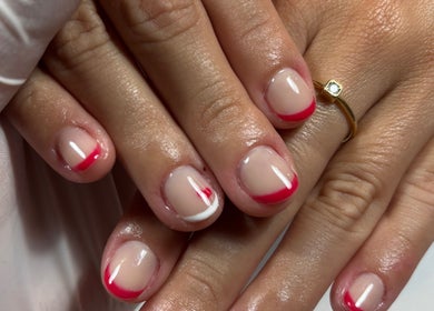 Stylish red-tipped manicure at Fabeauty - Private home-based beauty studio, Maroochydore, Queensland, AU.