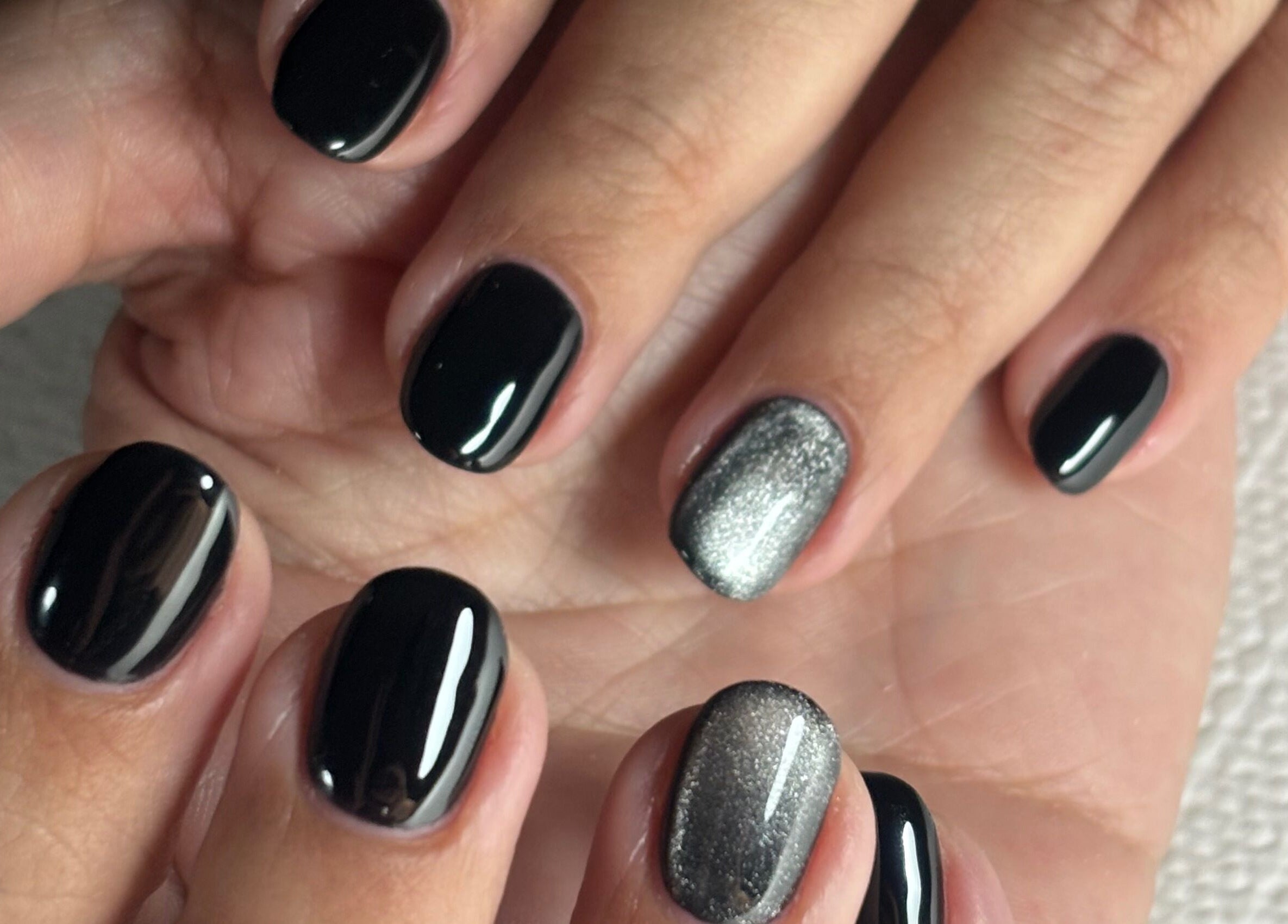 Stylish black and silver nails at Fabeauty - Private home-based beauty studio, Maroochydore, Queensland, AU.