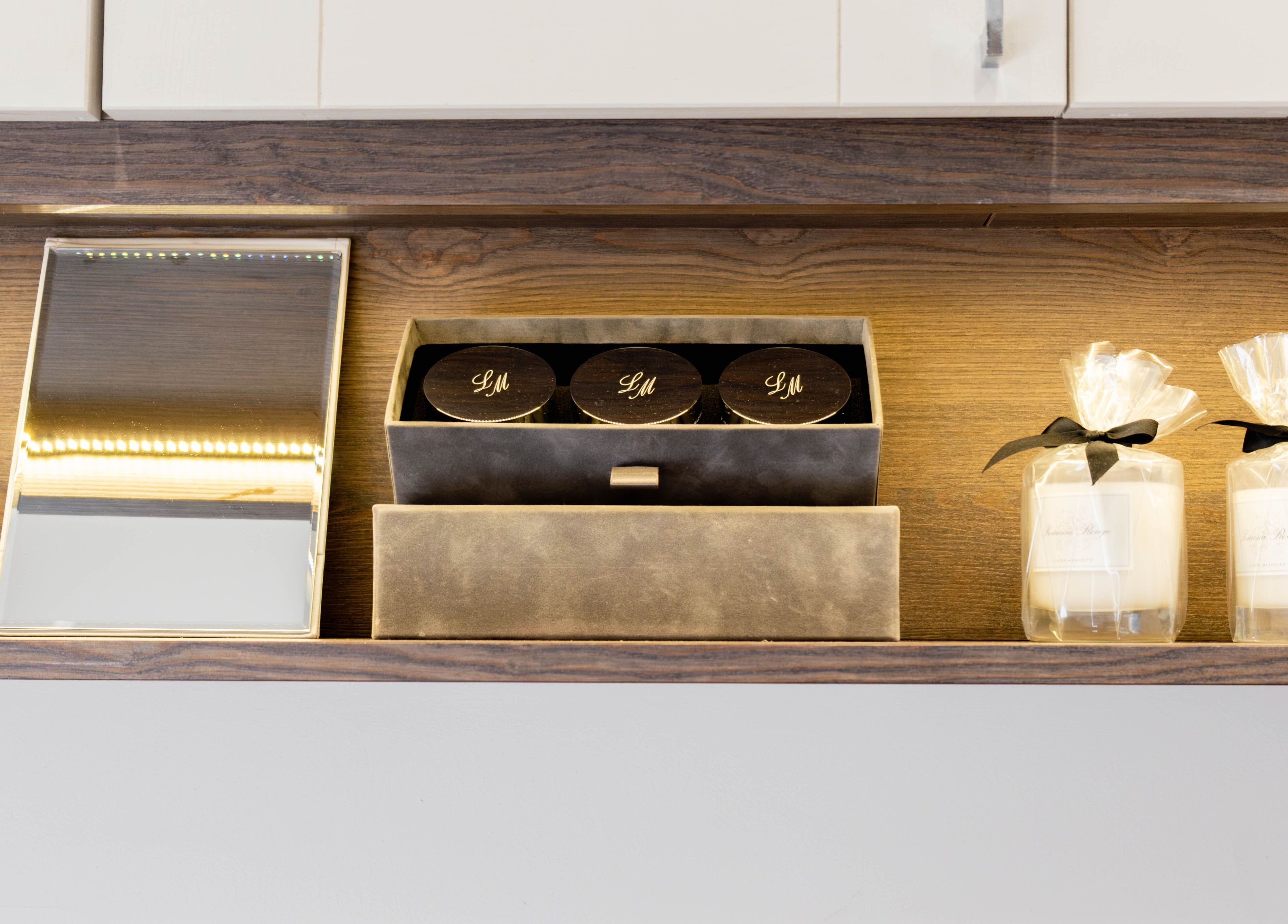 Luxurious product display at Linda Meredith, Knightsbridge, London, England, GB showcasing beauty essentials.