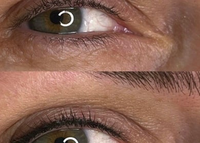 Before and after eyelash enhancement at Lada Beauty Studio, Cape Town, Western Cape, ZA.
