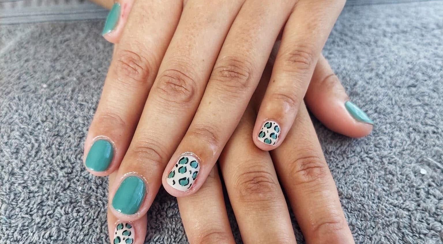 Chic leopard print nails at Nail Artistry by Chelsea Lee, Gqeberha, Eastern Cape, ZA.