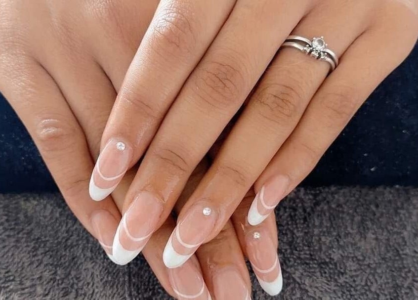 Elegant nail art with rhinestones at Nail Artistry by Chelsea, Gqeberha, Eastern Cape, ZA.