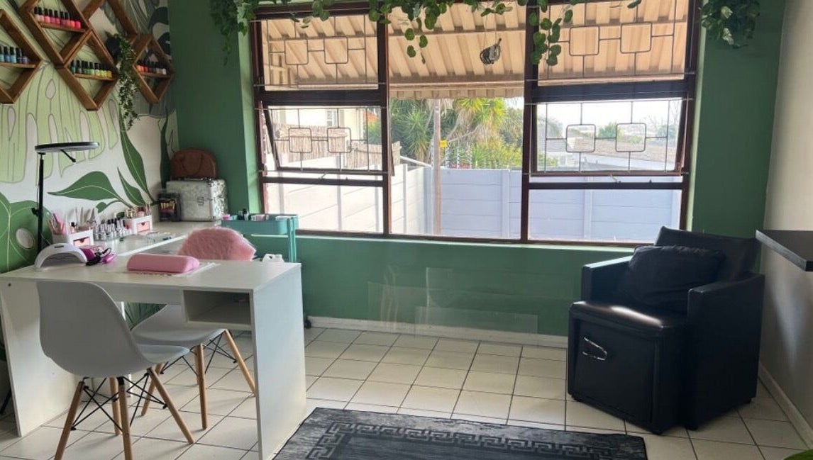 Modern nail salon setup at Nail Artistry by Chelsea, Gqeberha, Eastern Cape, ZA. Bright interiors with styled decor.