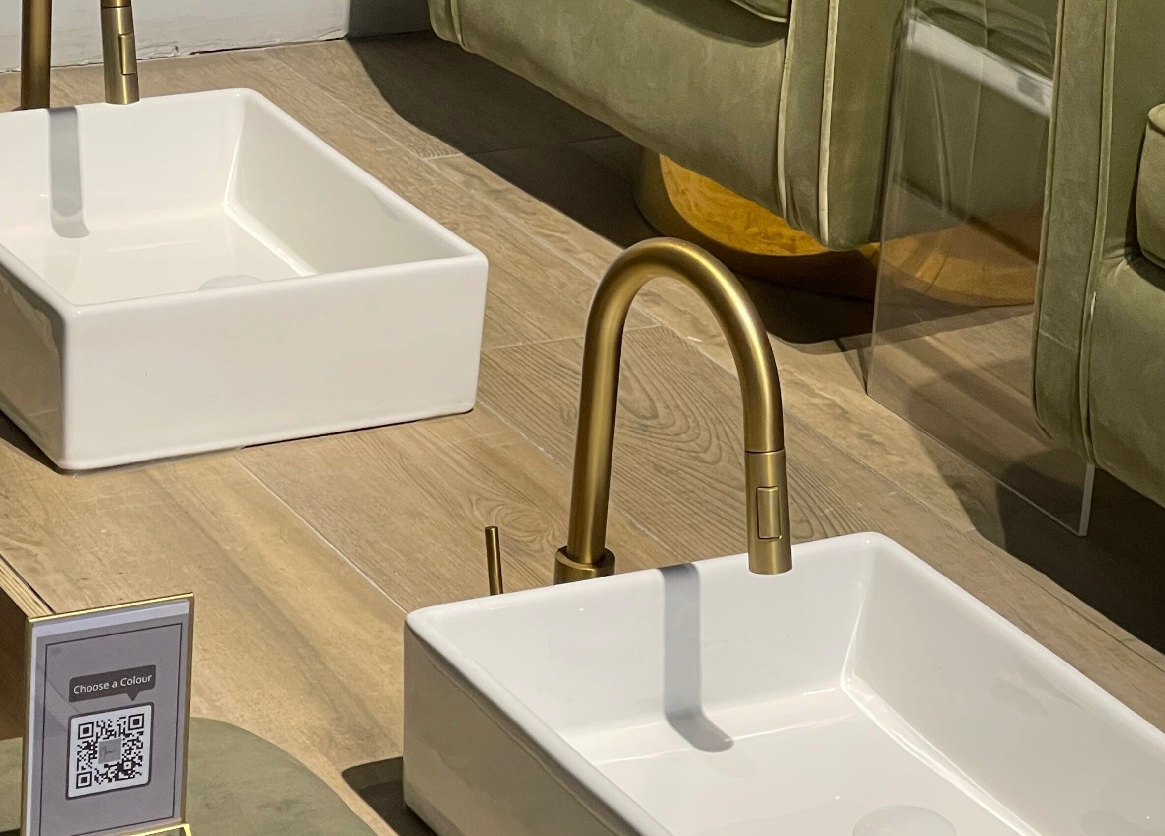 Modern sink with golden faucet at Nami Beauty, Labone. Located in Accra, Greater Accra Region, GH.