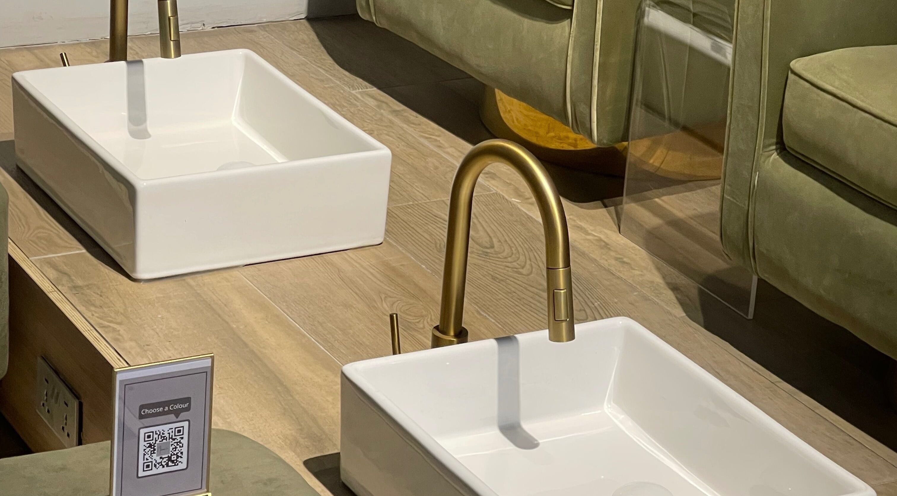 Modern sink with golden faucet at Nami Beauty, Labone. Located in Accra, Greater Accra Region, GH.