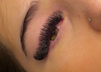 Close-up of eyelash extensions at STUDIO24, Swords, County Dublin, IE showcasing lush, detailed lashes.