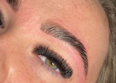 Close-up of perfectly styled lashes and brows at STUDIO24, Swords, County Dublin, IE.