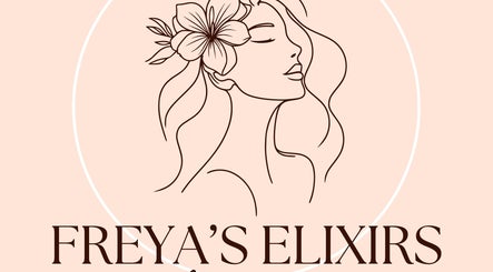 Λογότυπο Freya's Elixirs by Nagia Vernadaki στη Γωνιά, GR με σχέδιο γυναίκας και λουλούδι.